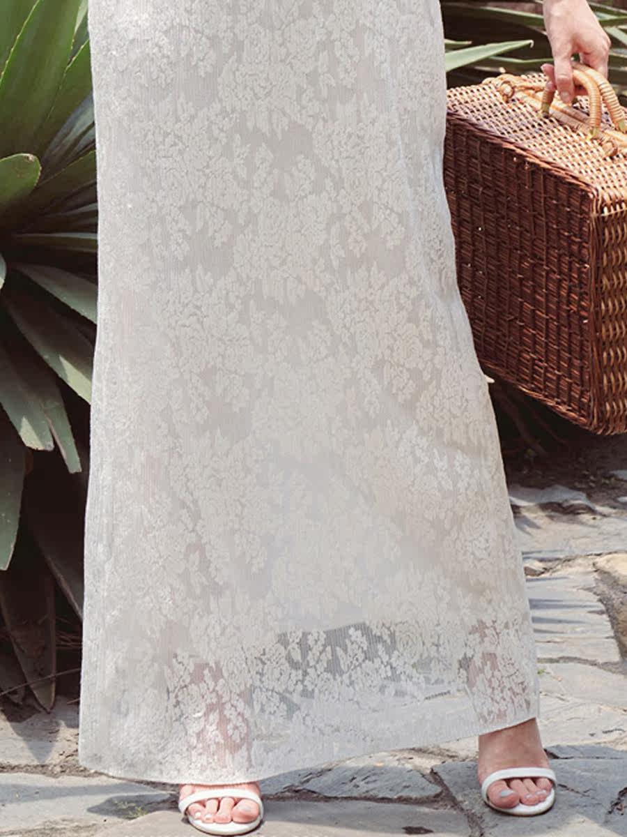 白色蕾丝木耳边高立领超长拖地长裙 知觉之门连衣裙