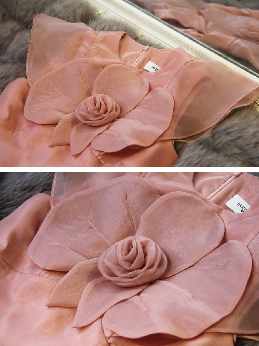 欧根纱胭脂粉色矮小个子俏皮连衣裙 知觉之门连衣裙