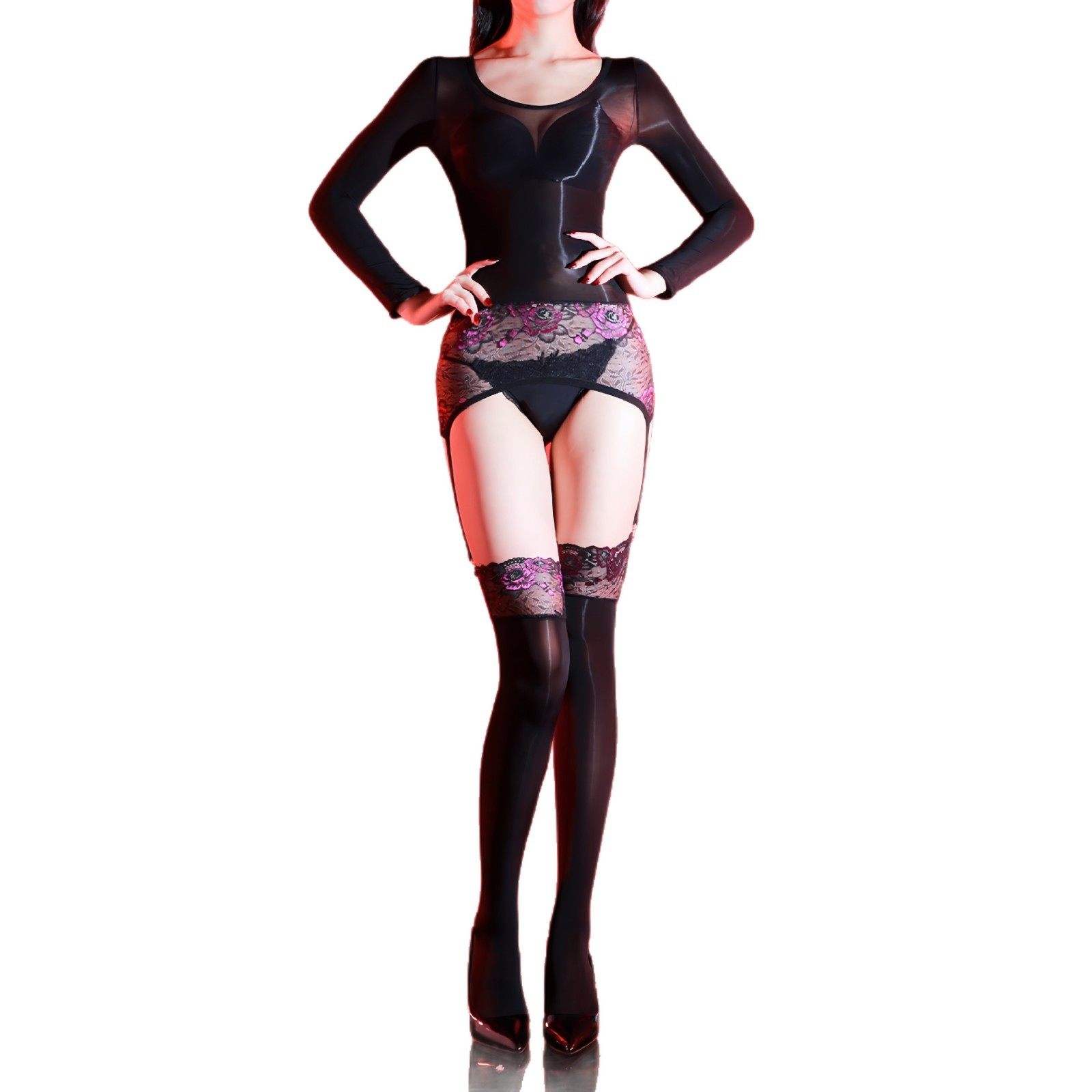 5d油亮连体衣吊带丝袜性感紧身丝滑蕾丝一体式全身吊带黑丝袜,淘宝优惠券,粉丝福利购,淘宝优惠卷