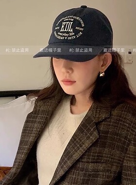 韩国ins博主款藏青色鸭舌帽男女2025新款休闲遮阳棒球帽户外防晒