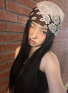 韩国ins博主款拼色腰果花棉麻头巾女氛围感丝巾拍照多功能方巾潮