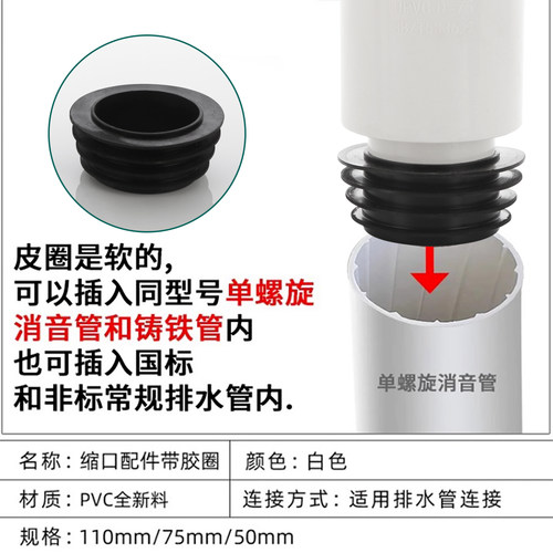 铸铁管转PVC三通接头排水管配件50/110内插下水管转弯头缩口直接 - 图1