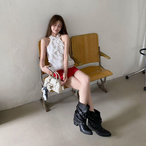 复古风西部堆堆靴女粗跟皮带扣2026款铆钉骑士靴网红显瘦机车短靴 - 图3
