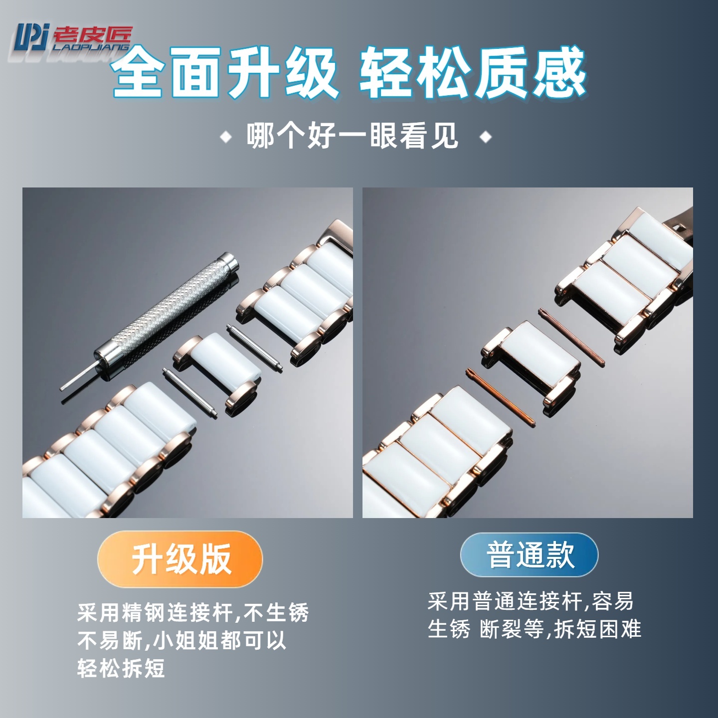 老皮匠 适配华为GT6新款陶瓷手表带GT5/5PRO升级全陶瓷表链18mm女 - 图1
