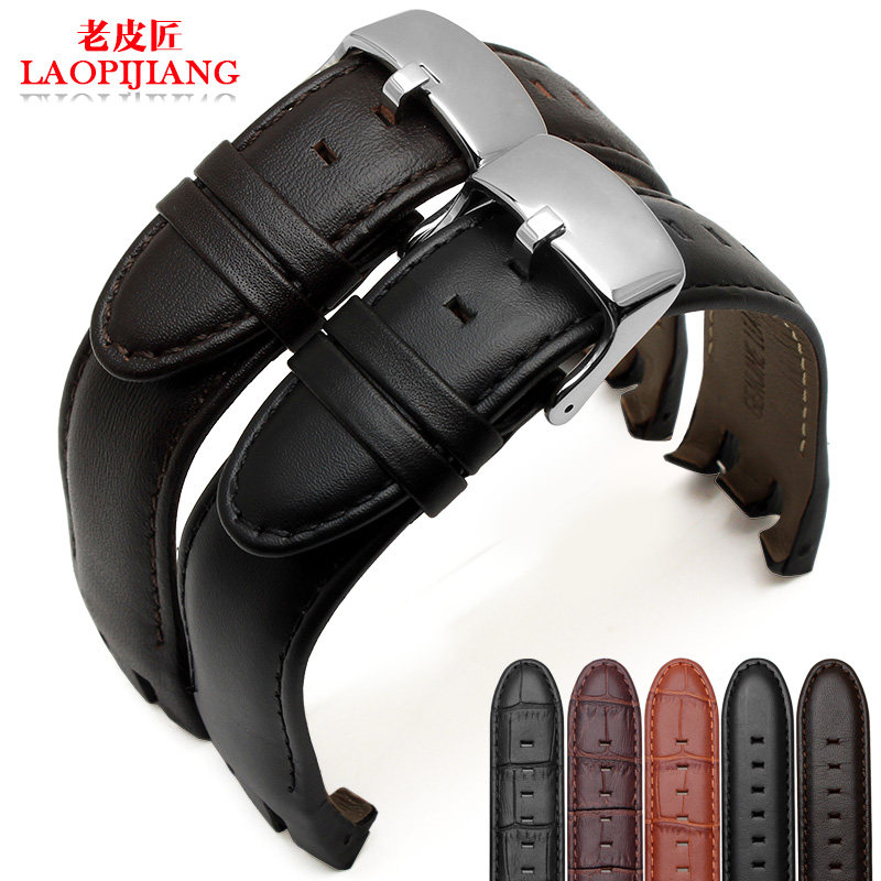 swatch真皮手表带男弧形凹口表链 老皮匠手表配件