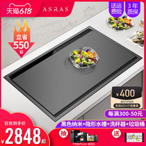 Assus Smart Black Nano with cover bin washcup Invisible Sink Stainless Steel Handmade Large Single Sink