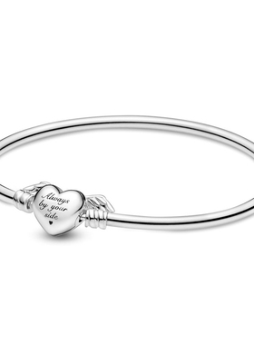 潘家S925纯银天使翅膀之翼心形扣头茉莉素链手镯串吊珠子DIY手链