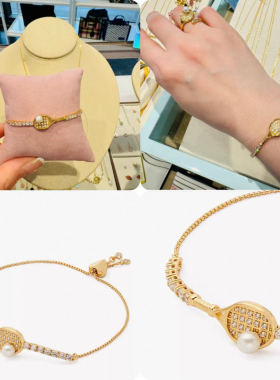 出口欧美 高品质原单网球拍爱心拉扣可调节滑扣手链女