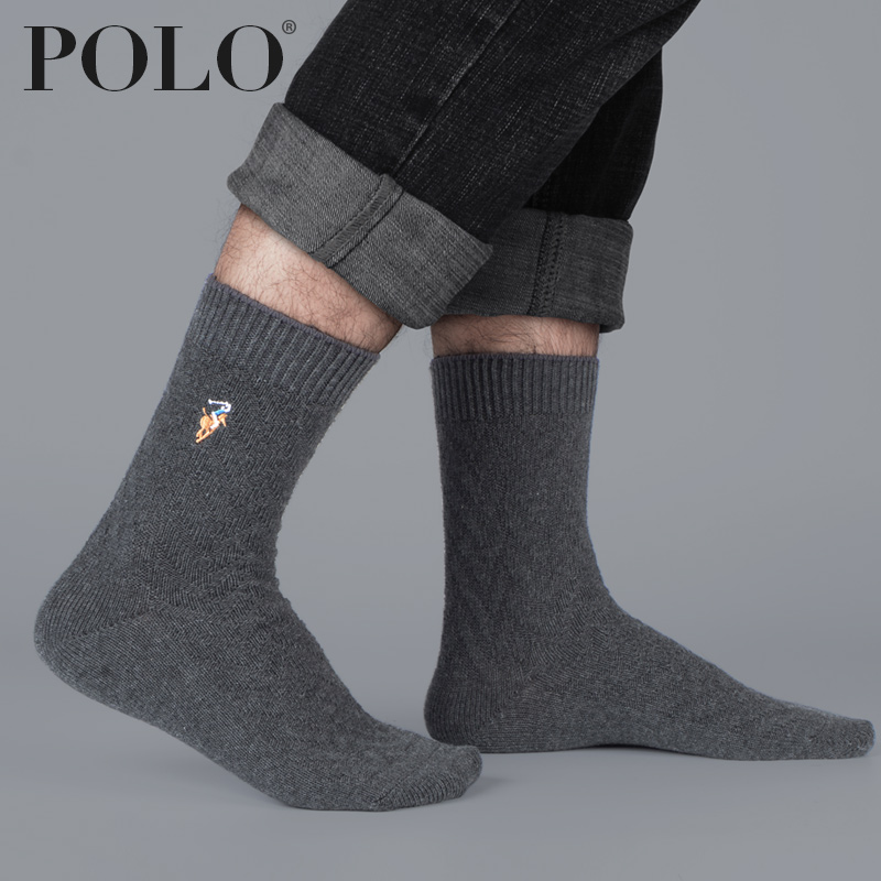 polo男秋春季长筒中厚商务男袜子 polo品棉长筒袜