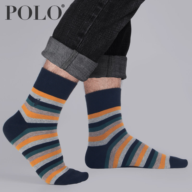 polo秋季中筒中厚条纹商务男袜子 polo品棉短袜/打底袜/丝袜/美腿袜