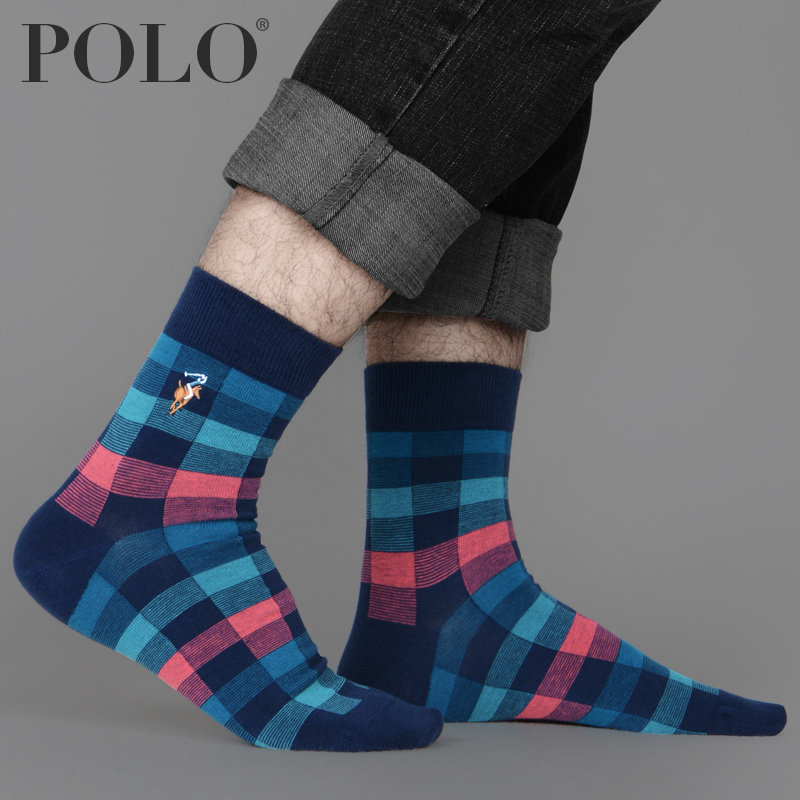 polo男春季中筒方格轻奢春天棉袜 polo品棉短袜/打底袜/丝袜/美腿袜