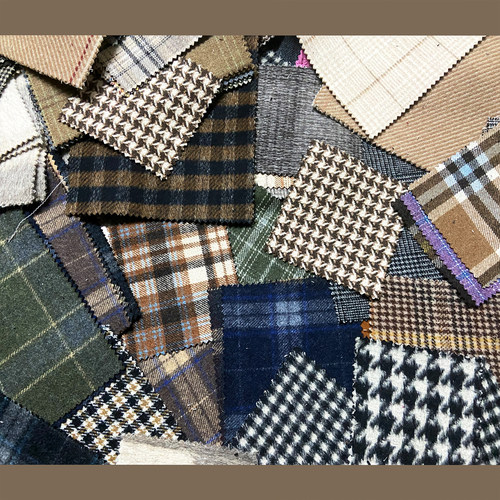 毛呢面料小样合集粗花呢羊毛羊绒千鸟格人字纹格纹提花磨秋冬面料 - 图0