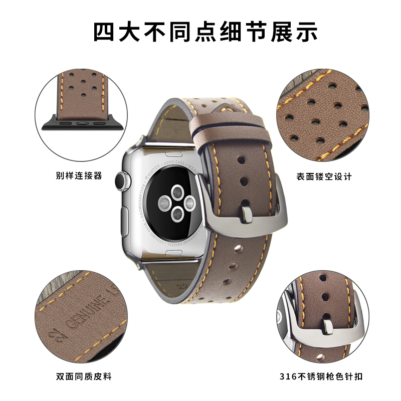 洽利适用于苹果watch3表带真皮商务iwatch3 38/42mm苹果手表简约表带-图1