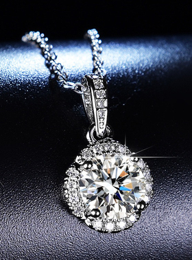 s925纯银仿真莫桑石一克拉棒花项链女满钻花朵吊坠小众设计锁骨链