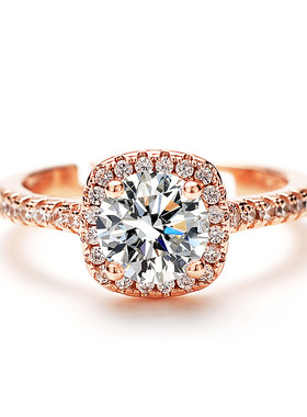 纯银方包彩钻戒指女小众设计礼物