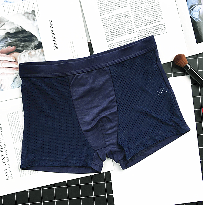 新款冰丝竹纤维男士平角内裤中腰凹凸袋透气网眼夏季速干四角短裤 - 图2