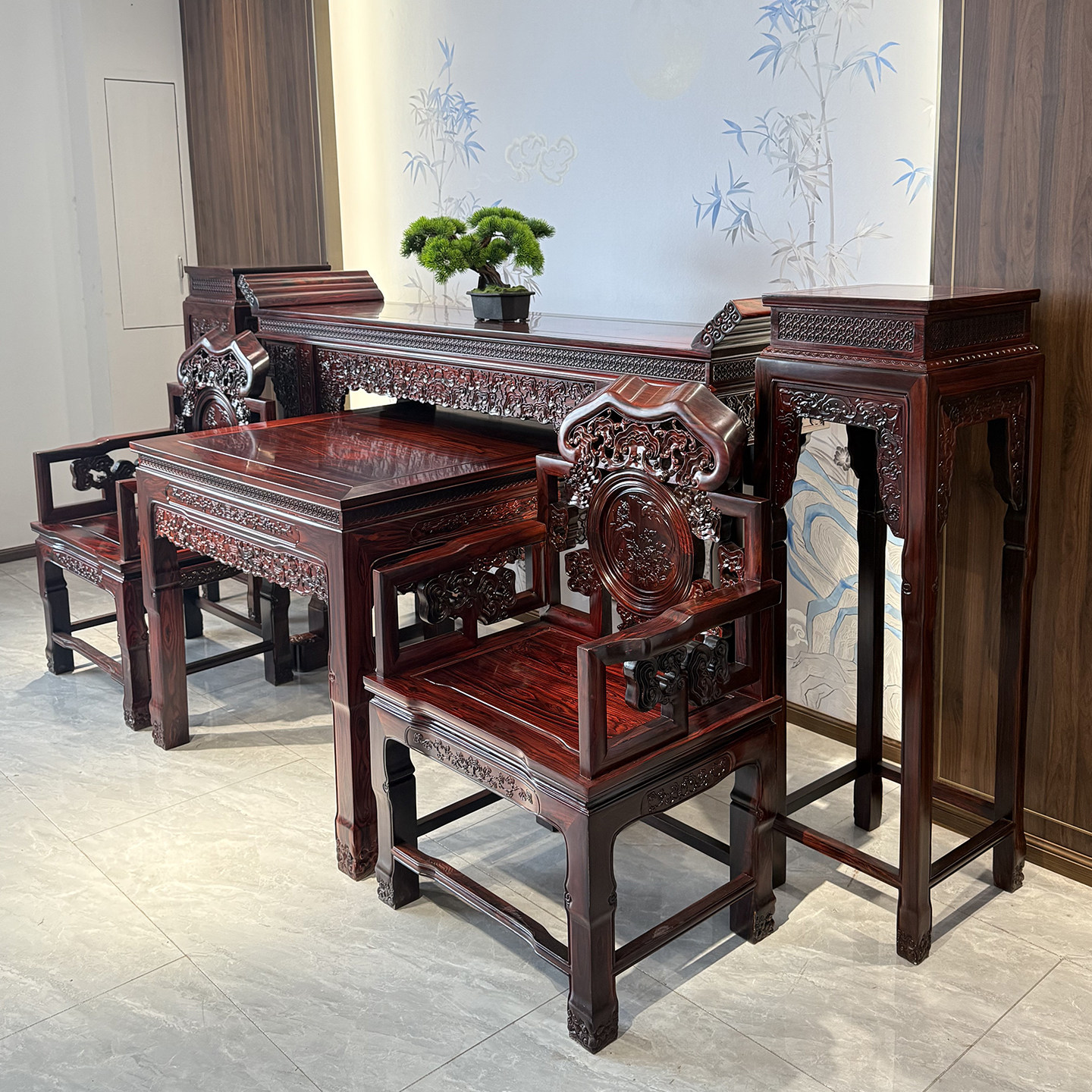 红木中堂六件套酸枝木条案八仙桌椅组合阔叶黄檀农村堂屋神台供桌,淘宝优惠券,粉丝福利购,淘宝优惠卷