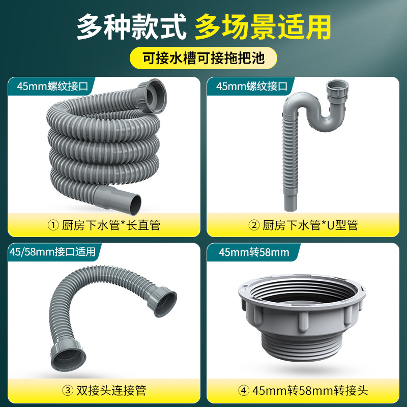 厨房下水管排水管水槽洗碗池通用下水器软套装道洗菜盆下水管配件