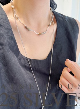 S925银天然木根石手工串珠项链