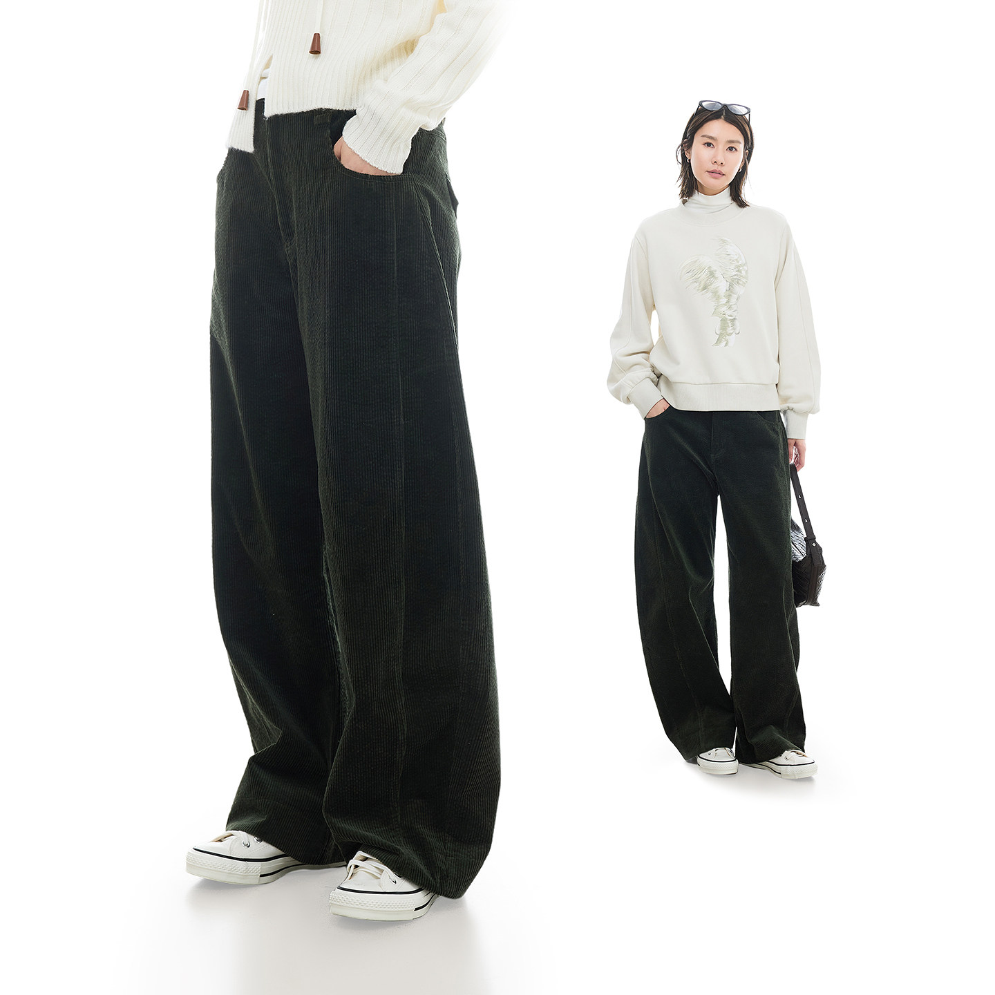 CLOUDSPACE【秋千裤】坑条肌理灯芯绒弧形阔腿裤2025冬加绒裤子女,淘宝优惠券,粉丝福利购,淘宝优惠卷