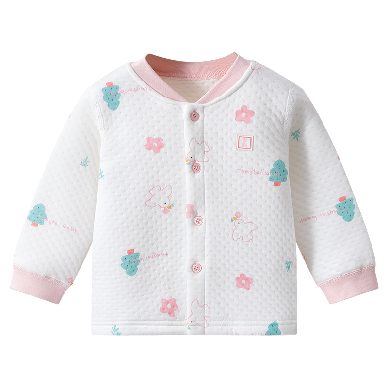 童泰新生婴儿儿衣服秋冬季无骨纯棉对开上衣夹棉初生宝宝保暖内衣