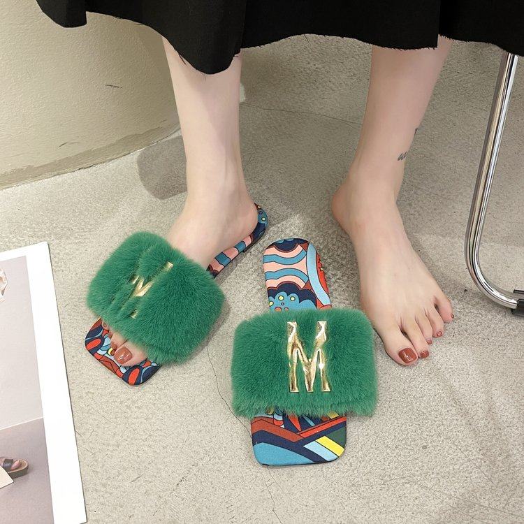 网红兔毛炸街外穿防滑毛毛拖鞋女2025秋季新款居家平底一字拖社会,淘宝优惠券,粉丝福利购,淘宝优惠卷