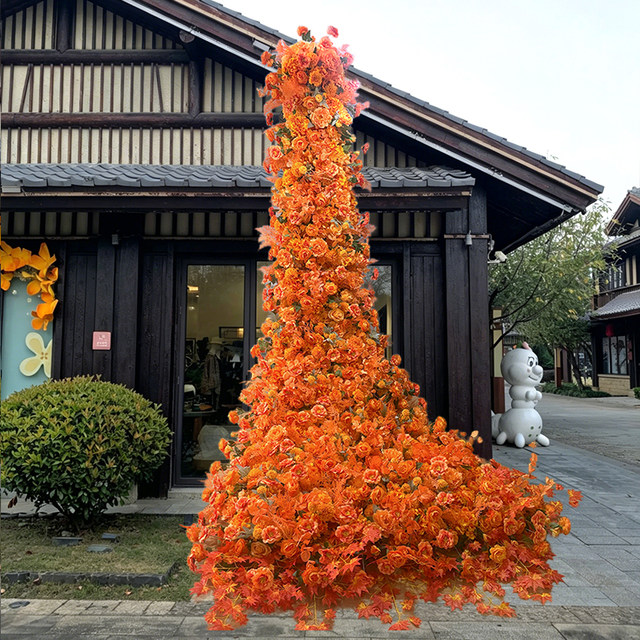 Orange waterfall simulation flower wall opening decoration