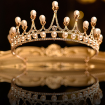 Bridal Head Accessories New Korean Pearl Water Drill Crystal Crown Baroque Crown Wedding Photo Gold