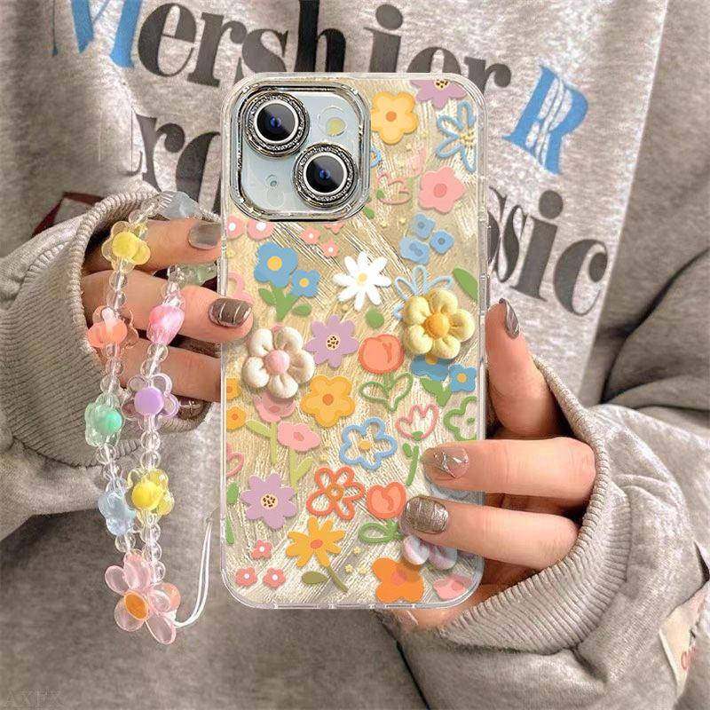 涂鸦花朵适用iPhone15手机壳16Promax女新款14Pro全包防摔13带挂绳镜头膜12轻奢风11高级感苹果X的8Plus外壳,淘宝优惠券,粉丝福利购,淘宝优惠卷