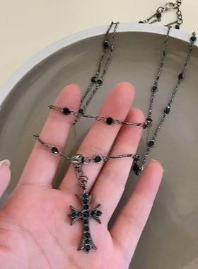 合金甜酷暗黑系双层黑钻十项链