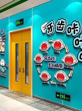 儿童口腔牙科门诊所室贴纸宣传挂画幼园环创文化墙面装饰齿咔玻璃