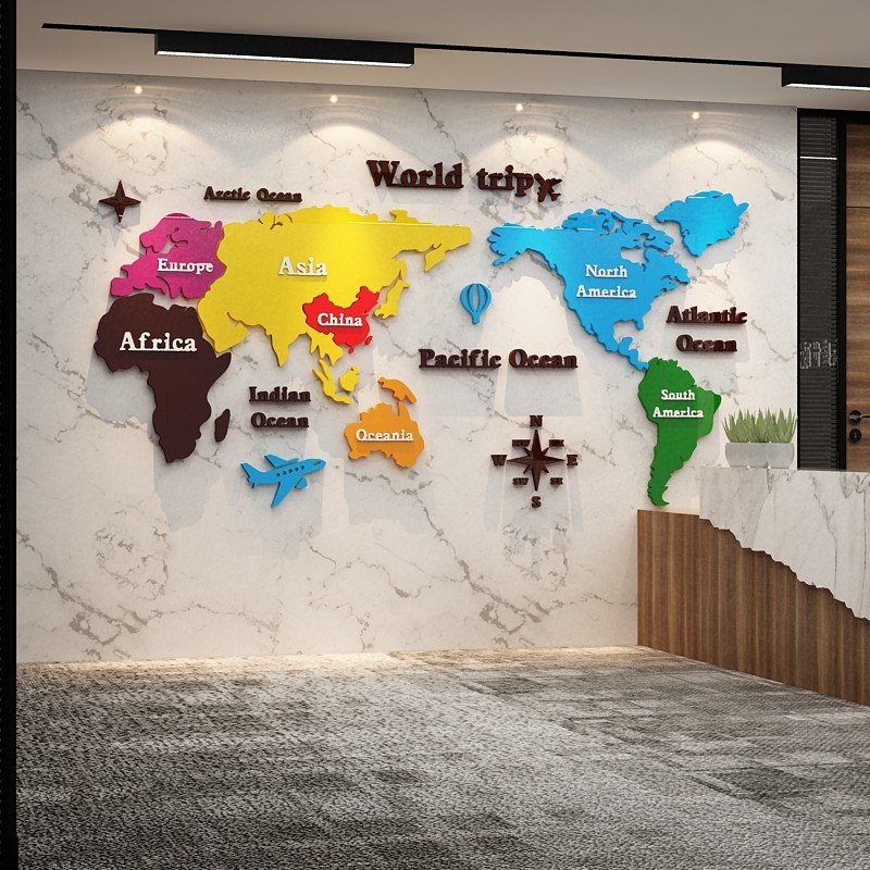 中国世界地图墙贴亚克力3d立体企业文化装饰办公室司背景氛围布置,淘宝优惠券,粉丝福利购,淘宝优惠卷