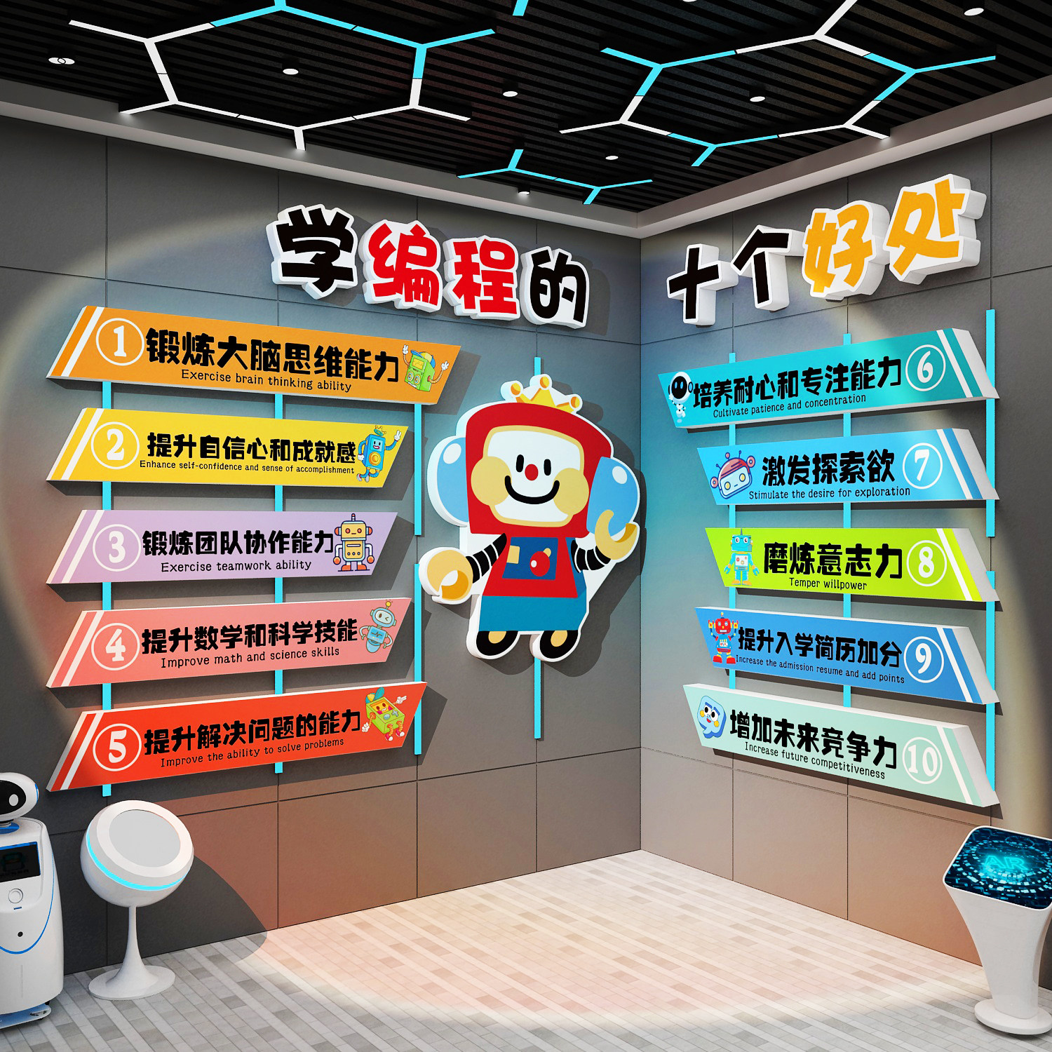ai编程教室布置装饰机器人机构文化贴纸少儿科技墙面环创培训背景