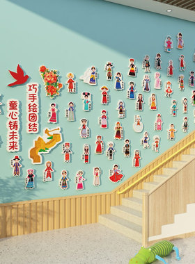 56个民族团结地图防水墙贴幼儿园