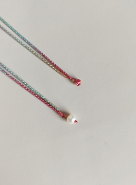 桃彩双股细手绳配淡水珍珠