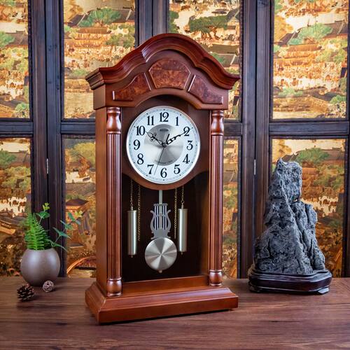 金钟宝实木座钟整点报时摆钟客厅静音中式台钟欧式复古大号石英钟 - 图0