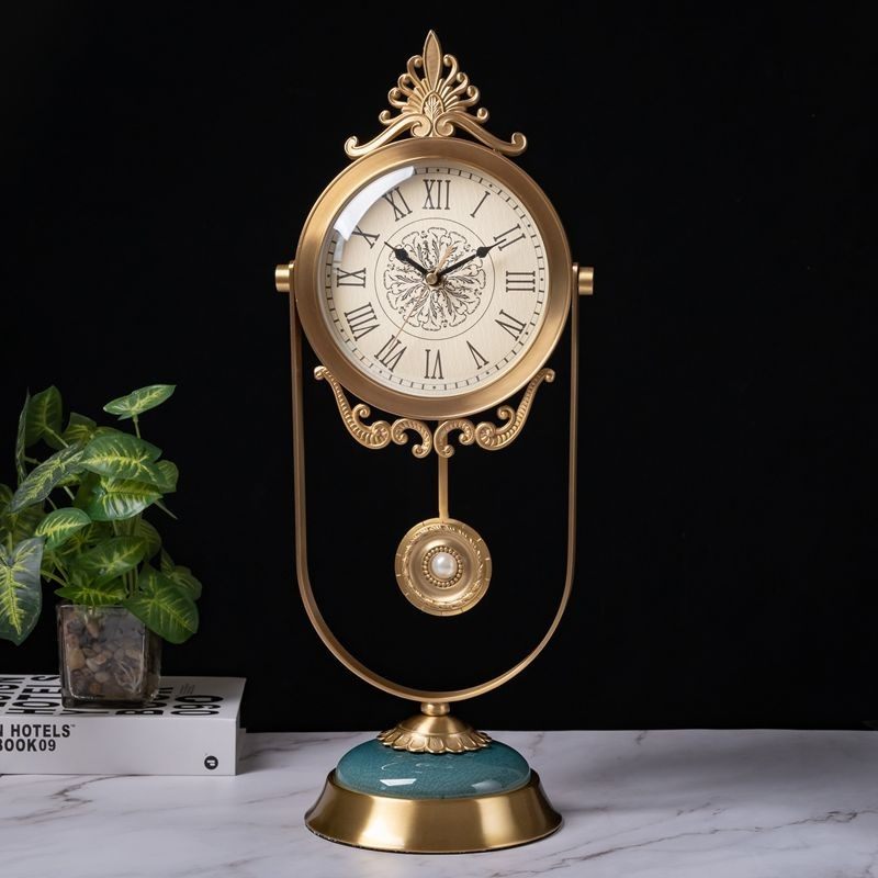 欧式纯铜座钟客厅玄关静音摆钟酒柜摆放台式钟表现代简约家用台钟,淘宝优惠券,粉丝福利购,淘宝优惠卷