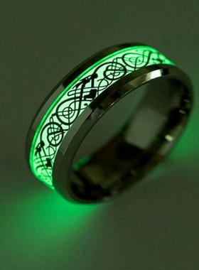 戒指项链钛钢心跳荧光龙纹戒指