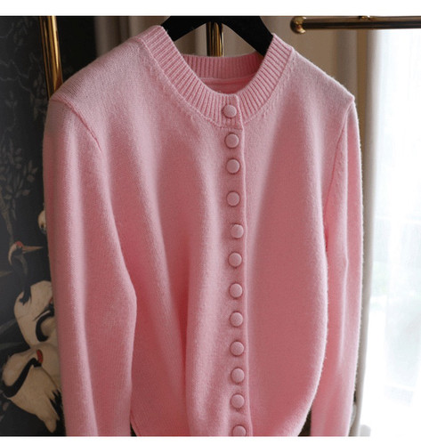 骄阳似我赵今麦聂曦光同款粉色圆领针织衫短款开衫甜美外穿毛衣女 - 图2