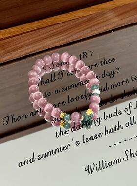 天然紫猫眼石手串莲花转运珠串珠手链女款小众设计饰品首饰