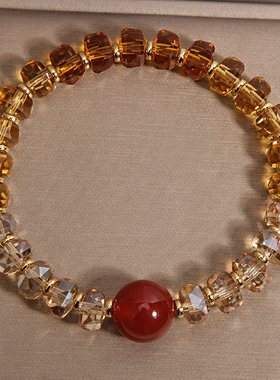 渐变蓝色水晶算盘珠手链女轻奢小众精致高级感红玛瑙串珠手串手环