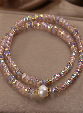 高级感小众炫彩水晶手链女轻奢时尚双圈缠绕水晶手串学生闺蜜手饰