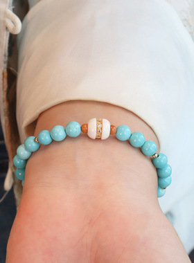 新中式磷镁矿手串女绿松石ins小众设计轻奢女生设计感珍珠手链