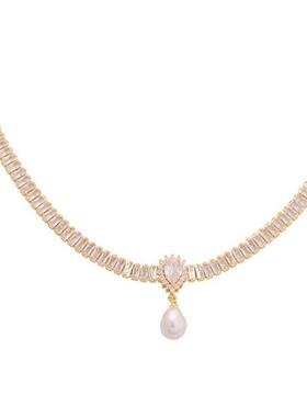 法式赫本风锆石项链轻奢小众高级设计感水滴形珍珠锁骨链网红颈链