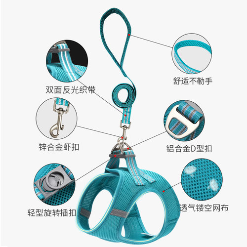 狗狗牵引绳小泰迪狗脖套小型犬胸背带背心式猫咪专用外出宠物狗绳 - 图0