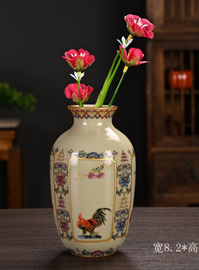 新中式汝窑花瓶家居客厅桌面装饰摆件插花小口径高级感容器可