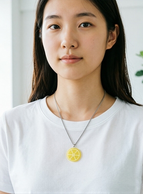 时尚立体青苹果片钛钢项链女款可爱甜美风仿真水果吊坠锁骨链长款