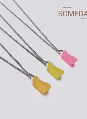 钛钢新款甜美立体芒果榴莲项链女小清新西红柿蜜桔水果吊坠卫衣链