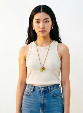 小清新多巴胺番茄苹果编织项链女甜美樱桃毛衣链滴胶水果百搭吊坠
