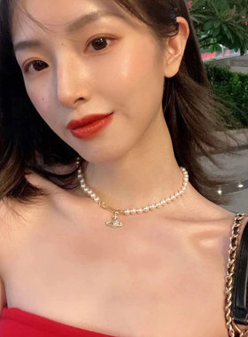 精工款西太后别针珍珠项链土星回